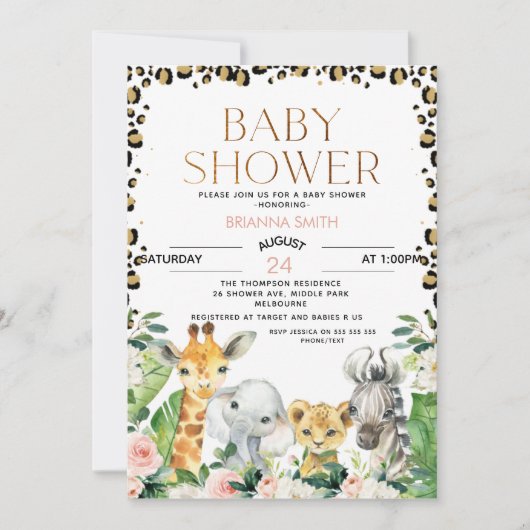 Safari Dieren Luipaard Print Baby Borrel Kaart (Voorkant)