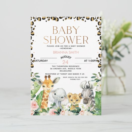 Safari Dieren Luipaard Print Baby Borrel Kaart (Staand voorkant)