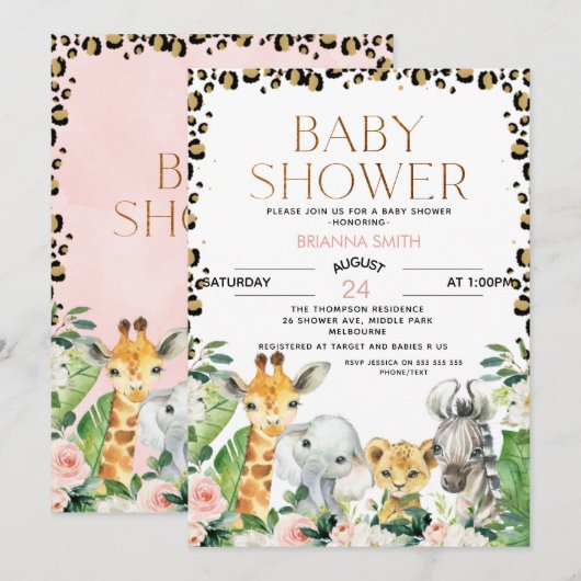 Safari Dieren Luipaard Print Baby Borrel Kaart (Voorkant / Achterkant)