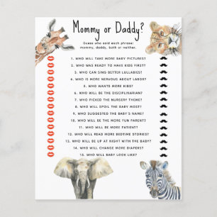 Safari dieren - mama of papa baby shower spel