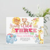 Safari dieren meisje 3e verjaardagsuitnodiging. kaart (Staand voorkant)
