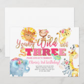 Safari dieren meisje 3e verjaardagsuitnodiging. kaart (Voorkant / Achterkant)