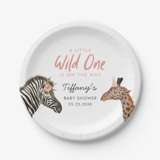 Safari Dieren Meisje Baby shower Papier Bord (Voorkant)