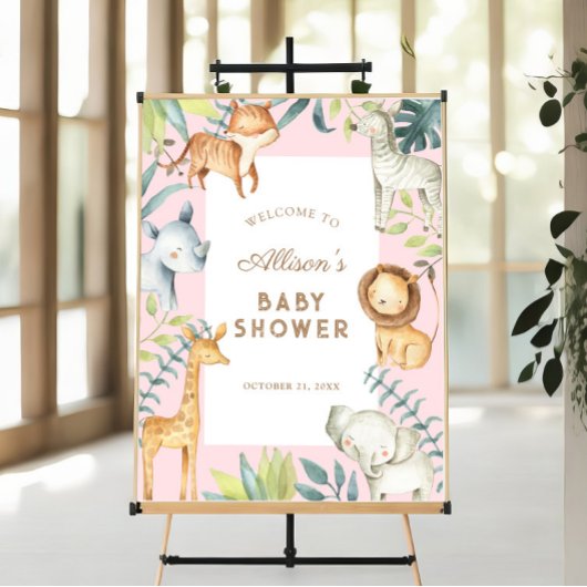 Safari dieren meisje baby shower welkomstbord poster