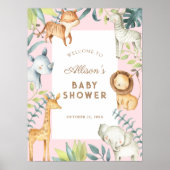 Safari dieren meisje baby shower welkomstbord poster (Voorkant)
