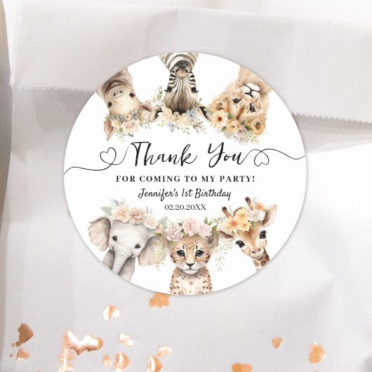 Safari Dieren Meisje Verjaardag Classic Ronde Ronde Sticker