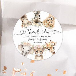 Safari Dieren Meisje Verjaardag Classic Ronde Sticker