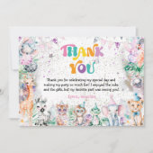 Safari Dieren Meisje Verjaardagsfeestje Dank u kaa Bedankkaart (Voorkant)
