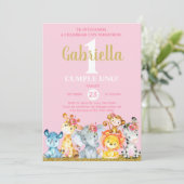 Safari dieren meisje wordt uitgenodigd voor de ver kaart (Staand voorkant)