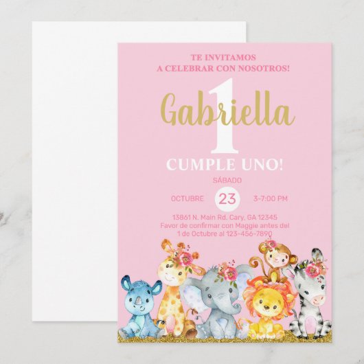 Safari dieren meisje wordt uitgenodigd voor de ver kaart (Voorkant / Achterkant)