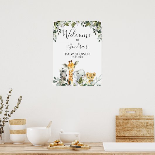 Safari Dieren met Lion Baby shower Welkomstteken Poster (Keuken)