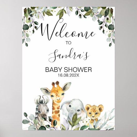 Safari Dieren met Lion Baby shower Welkomstteken Poster (Voorkant)