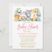 Safari-dieren met penseelscript roze Baby shower Kaart (Voorkant)