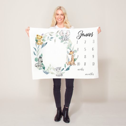 Safari Dieren Milestone Deken voor Jongens, Waterc (In situ)