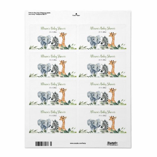 Safari dieren mini-waterfles of champagne etiket (Full Sheet)