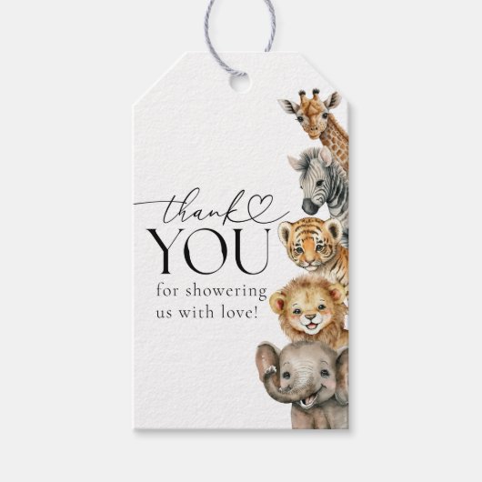 Safari Dieren Modern Baby shower Cadeaulabel (Voorkant)