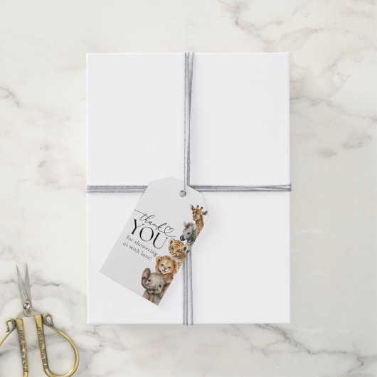 Safari Dieren Modern Baby shower Cadeaulabel (Met Touw)