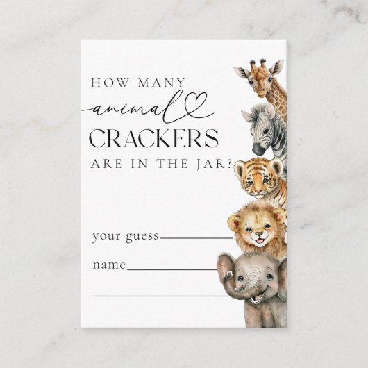 Safari Dieren Modern Baby shower Guesses Spel Informatiekaartje (Voorkant)