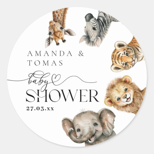 Safari Dieren Modern Baby shower Ronde Sticker (Voorkant)