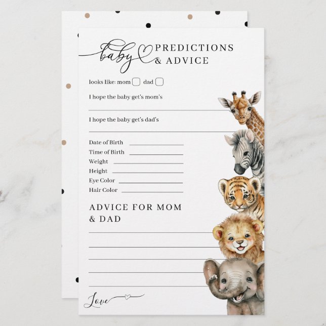 Safari Dieren Modern Baby shower spel (Voorkant / Achterkant)