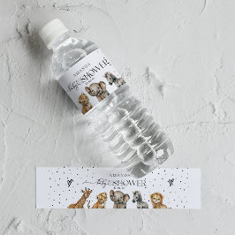 Safari Dieren Modern Baby shower Waterfles Etiket