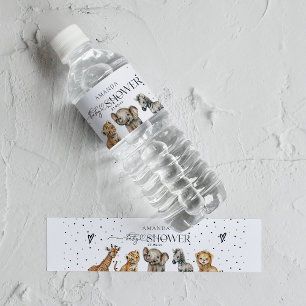 Safari Dieren Modern Baby shower Waterfles Etiket