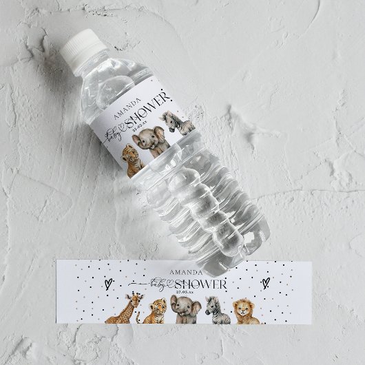 Safari Dieren Modern Baby shower Waterfles Etiket