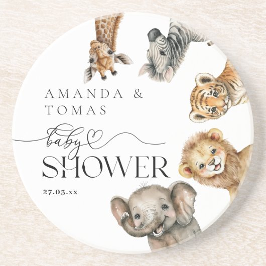 Safari Dieren Modern Baby shower Zandsteen Onderzetter (Voorkant)