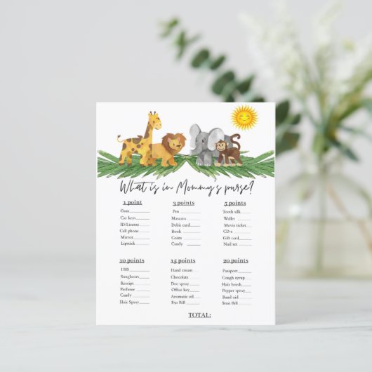 Safari Dieren Mummy's Tasje Baby Shower Spel (Staand voorkant)