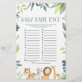 Safari Dieren Naam Race Baby shower Spelactiviteit Briefpapier (Voorkant)