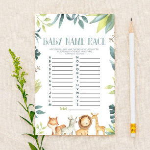 Safari Dieren Naam Race Baby shower Spelactiviteit Briefpapier