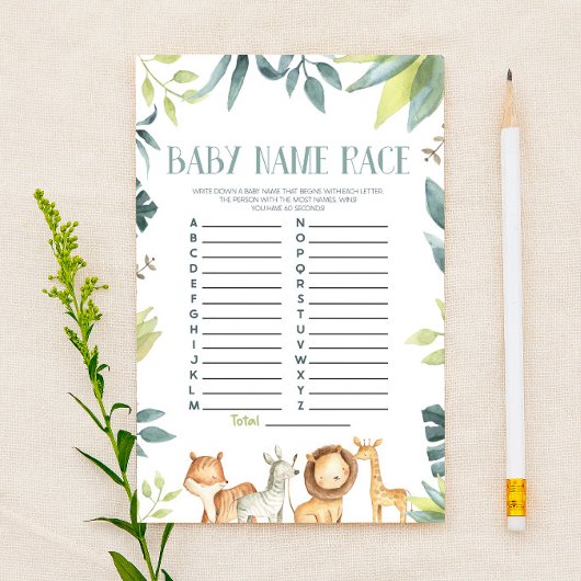Safari Dieren Naam Race Baby shower Spelactiviteit Briefpapier
