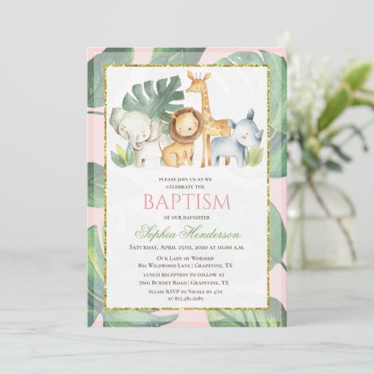 Safari Dieren Oerwoud Dieren Doop Uitnodiging (Staand voorkant)