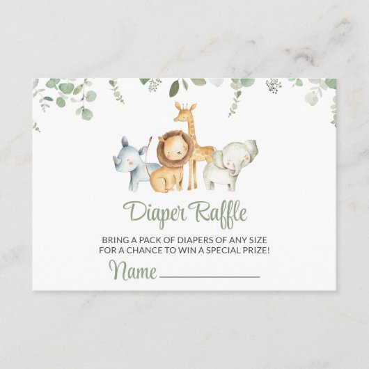 Safari Dieren, Oerwoud, Groen, Luier Raffle Informatiekaartje (Voorkant)