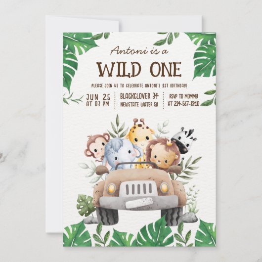 Safari Dieren Oerwoud Party Uitnodiging (Voorkant)