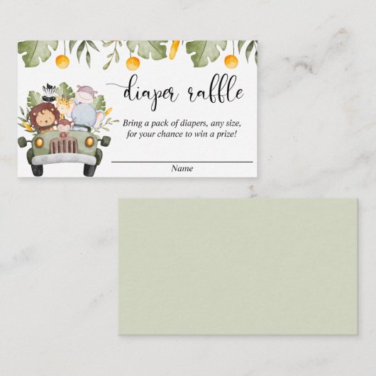 Safari dieren oerwoud thema luier loterij kaarten (Voorkant / Achterkant)