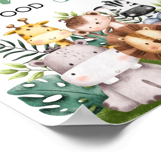 Safari Dieren Oerwoud Voedsel teken, Wild ONE Verj Poster (Hoek)