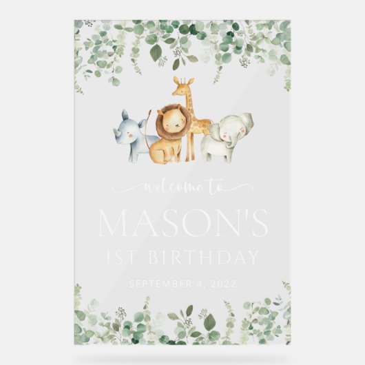 Safari Dieren, Oerwoud, Wild One, Verjaardag Welko Acryl Bord (Voorkant)