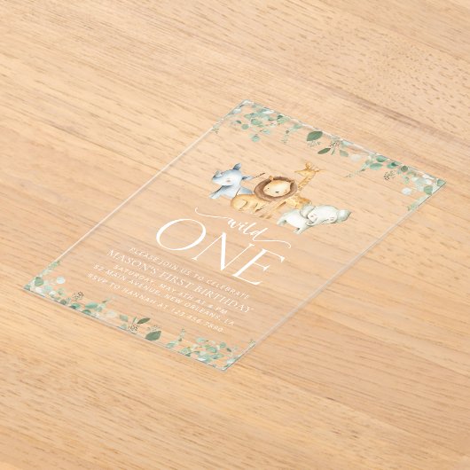 Safari Dieren, Oerwoud, Wilde, Eerste Verjaardag Acryl Uitnodigingen (Laagn)