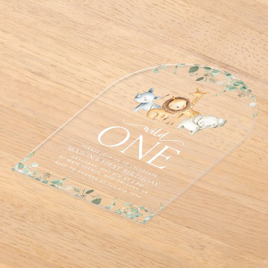 Safari Dieren, Oerwoud, Wilde, Eerste Verjaardag Acryl Uitnodigingen (Laagn)