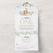 Safari Dieren, Oerwoud, Wilde, Eerste Verjaardag All In One Uitnodiging (Binnen)