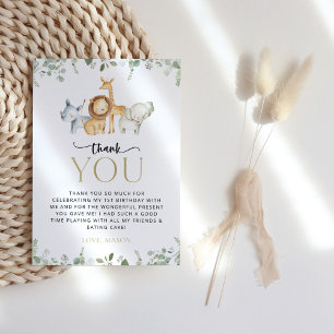 Safari Dieren, Oerwoud, Wilde, Eerste Verjaardag Bedankkaart