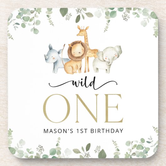 Safari Dieren, Oerwoud, Wilde, Eerste Verjaardag Bier Onderzetter (Voorkant)