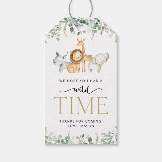 Safari Dieren, Oerwoud, Wilde, Eerste Verjaardag Cadeaulabel (Voorkant)