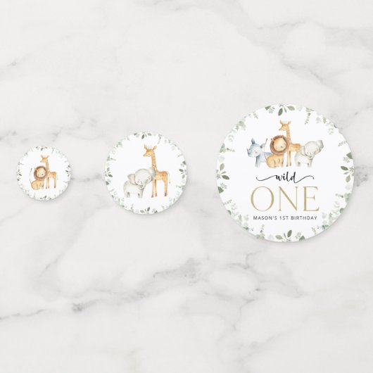 Safari Dieren, Oerwoud, Wilde, Eerste Verjaardag Confetti (Voorkanten)
