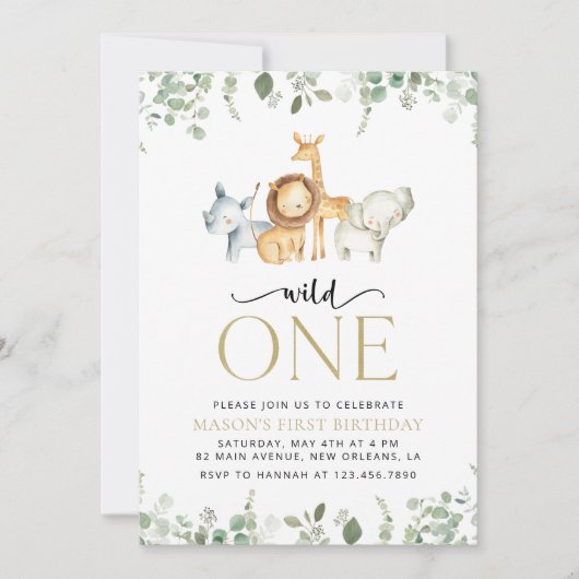 Safari Dieren, Oerwoud, Wilde, Eerste Verjaardag Kaart (Voorkant)