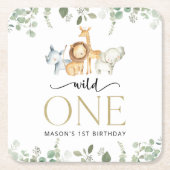 Safari Dieren, Oerwoud, Wilde, Eerste Verjaardag Kartonnen Onderzetters (Voorkant)
