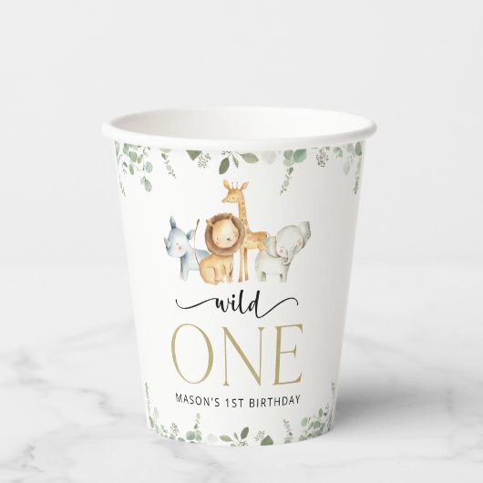 Safari Dieren, Oerwoud, Wilde, Eerste Verjaardag Papieren Bekers (Voorkant)
