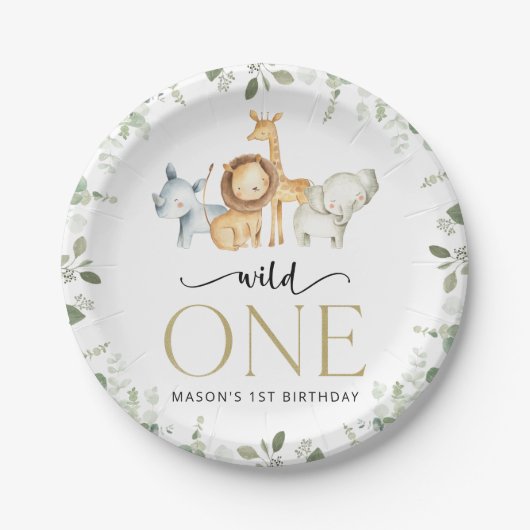 Safari Dieren, Oerwoud, Wilde, Eerste Verjaardag Papieren Bordje (Voorkant)