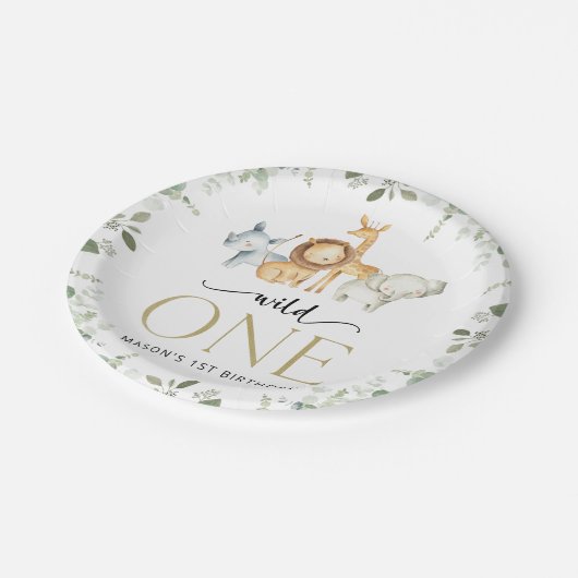 Safari Dieren, Oerwoud, Wilde, Eerste Verjaardag Papieren Bordje (Gekanteld)